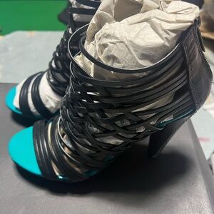 Mea Shadow Black and Blue Strappy Heels